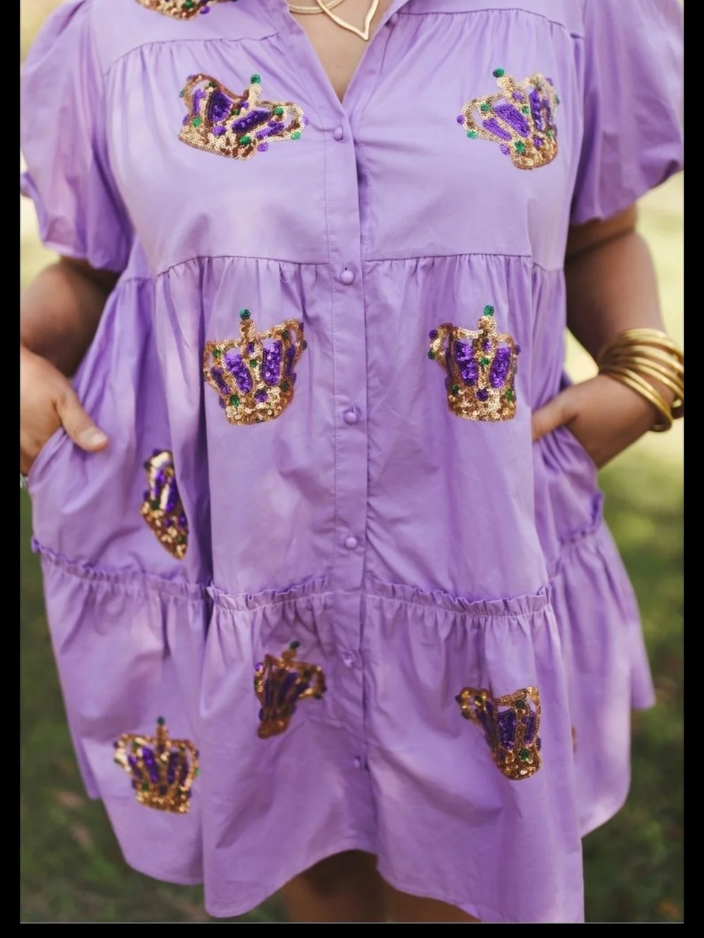 Peach Love Lilac Embroidered Puff-Sleeve Tiered Dress - Picture 2 of 2